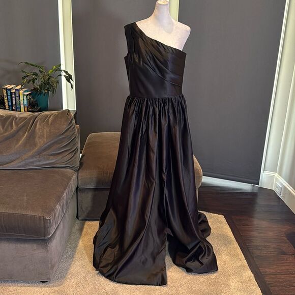Women’s Black Satin One Shoulder Prom Party Formal Dress with Leg Slit Size 16 - Picture 1 of 9